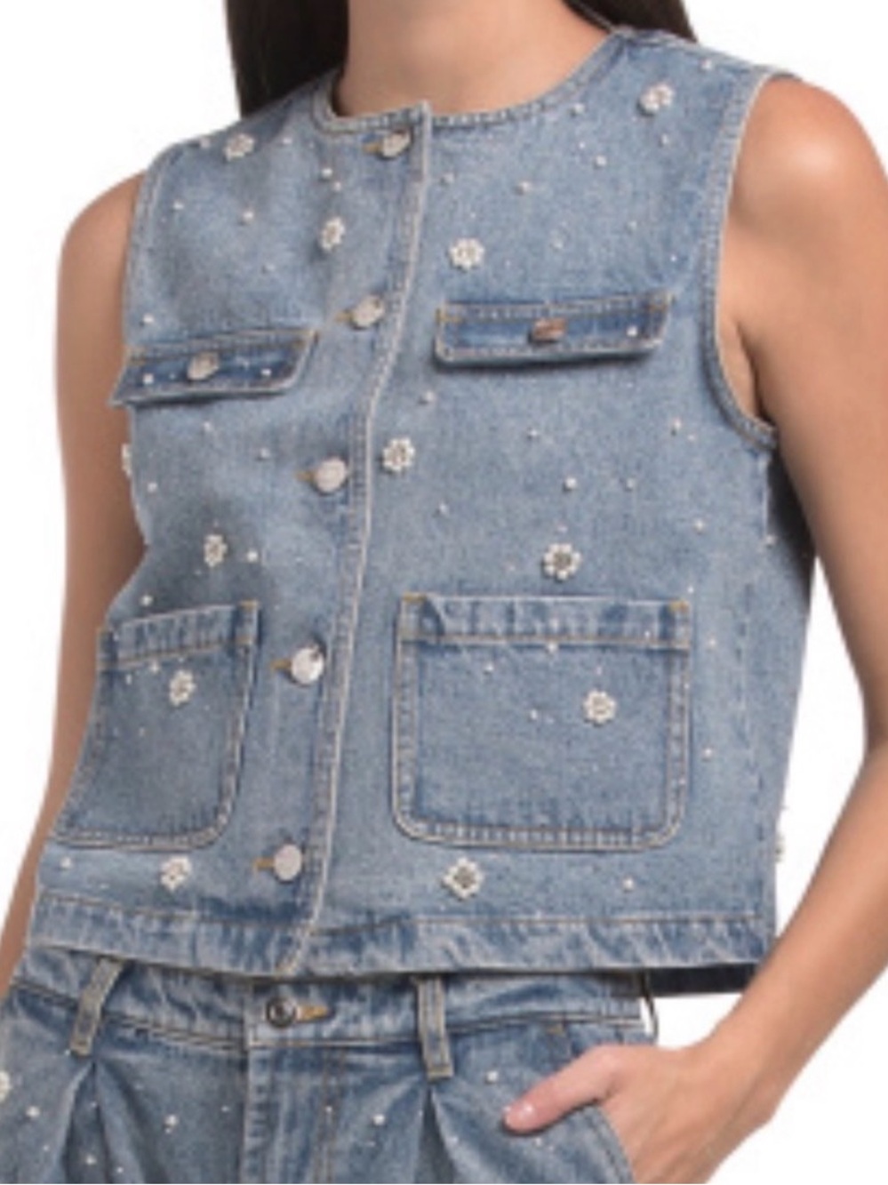 NWT House of Harlow Embellished Denim Vest Sz M